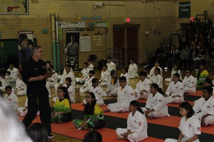 Master White addresses his students during the Fall Belt Ceremony